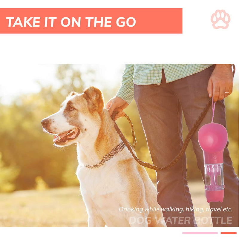 [Australia] - Water Bottle for Dog , Pet Dog Water Bottle Portable Dogs Water Bottles with Poop Shovel and Garbage Bag for Walking, Hiking, Leak Proof Travel Dog Water Dispenser Bottle Bowl Capacity 300ml (pink) 