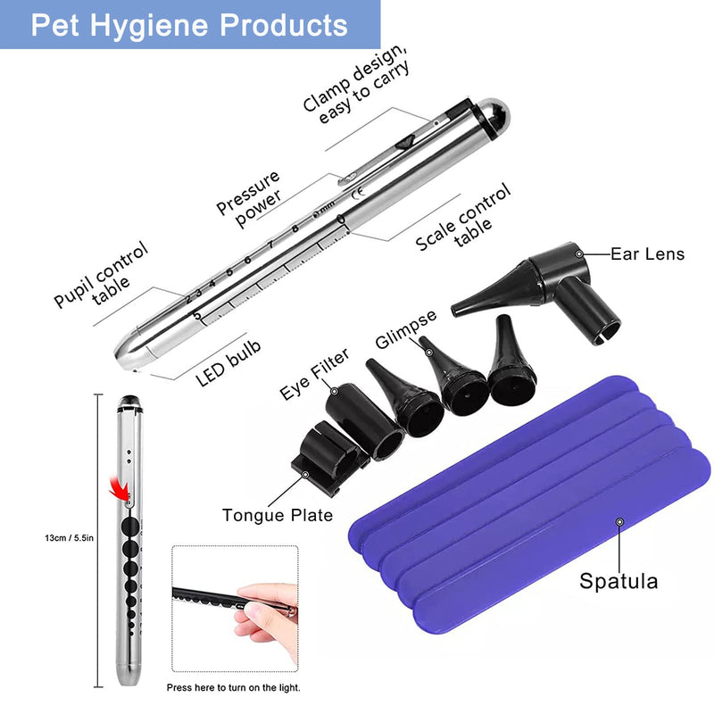 HUHKOUAE Veterinary Otoscope Kit,LED Vet Pet Cat Dog Ear Mirror Speculum,Checking Pets Ears Eye Oral Cavity,Apply To Pets of All Ages Dogs Cats Rabbit - PawsPlanet Australia