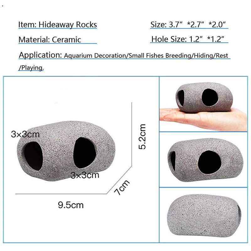SpringSmart Aquarium Hideaway Rocks for Aquatic Pets to Breed, Play and Rest, Safe and Non-Toxic Ceramic Fish Tank Ornaments, Small Decor Rocks for Betta (3.7"x2.7"x2"(2 pcs)) 3.7"x2.7"x2"(2 pcs) - PawsPlanet Australia