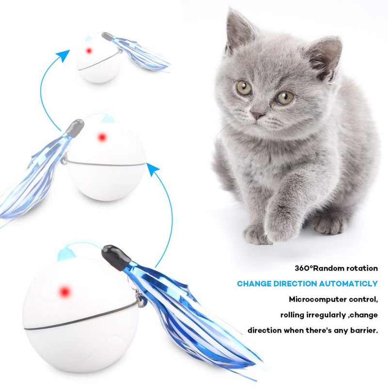 Kaufam Interactive Cat Toys Ball with LED Light and Feather, USB Rechargeable 360 Degree Self Rotating Smart Roller Exercise Ball, Stimulate Hunting Instinct for Your Kitty, Best Gift for Your Pet - PawsPlanet Australia