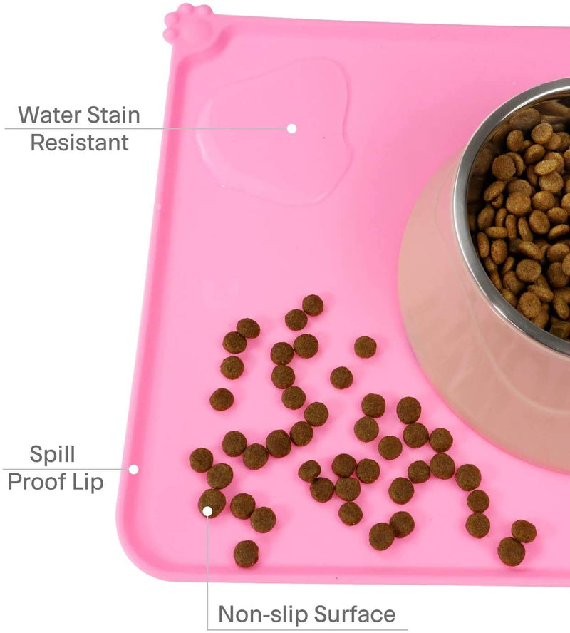 Fiyuer dog food mats 2 Pcs Non Slip Pet Feeding cat bowl mat Waterproof Dog Placemat for Food and Water Bowls 48.5x30cm Pink blue - PawsPlanet Australia