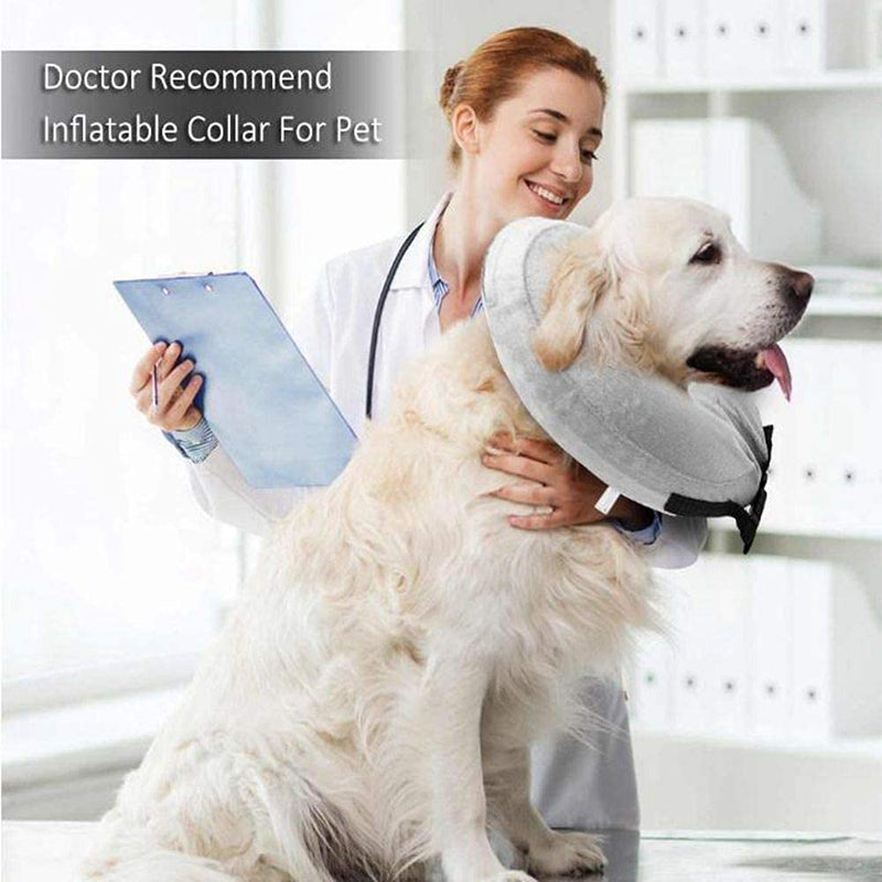 AILITRADE Pet Inflatable Basic Dog Collars Bandage for Medium Dogs,Comfy Pet Collar Dog Cone for Recovery M+ Grey - PawsPlanet Australia