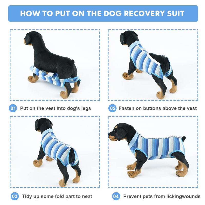 Vanansa Dog Surgery Recovery Suit, Dog Recovery Suit after Surgery, Elastic Dog Onsie for Small Medium Large Dogs to Protect Abdominal Wounds Anti-Licking, Blue Stripe, S - PawsPlanet Australia
