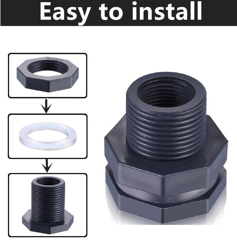 [Australia] - XMSSIT 2Pcs 3/4 Inch PVC Bulkhead Fitting for Rain Barrels, Aquariums, Water Tanks 