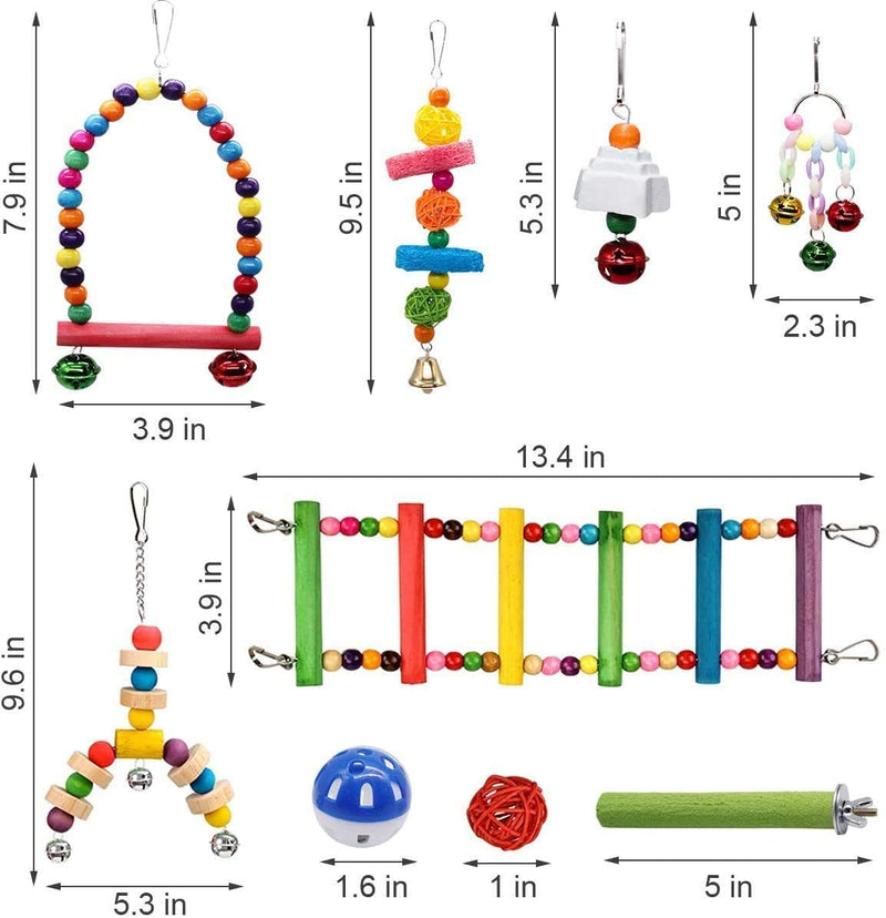 MQUPIN Bird Parrot Swing Toy 14 Pack Upgraded,Swing Chewing Hanging Toys Set Swing Climbing Ladders Sepak Takraw Bell Frosting Stick,for Little Parrots,Love Birds,Cockatiels,Finches(14 Pack) - PawsPlanet Australia