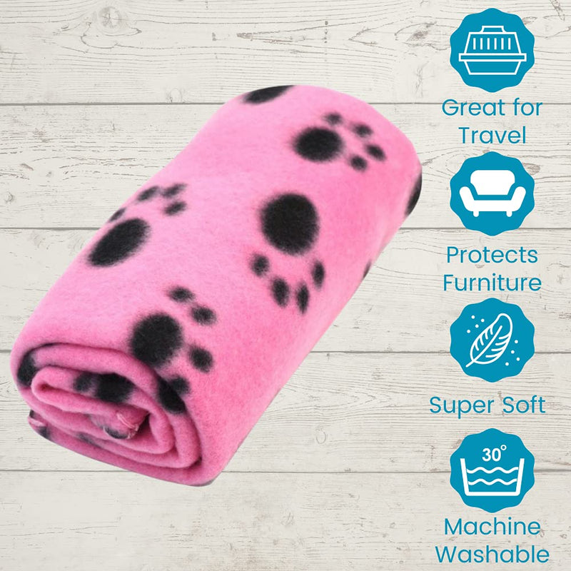 EVERBUY Fleece Pet Blanket Dog Blanket Fleece Washable Puppy Blanket with Paw Print 100cm x 60cm (Pack of 3) Pack of 3 - PawsPlanet Australia