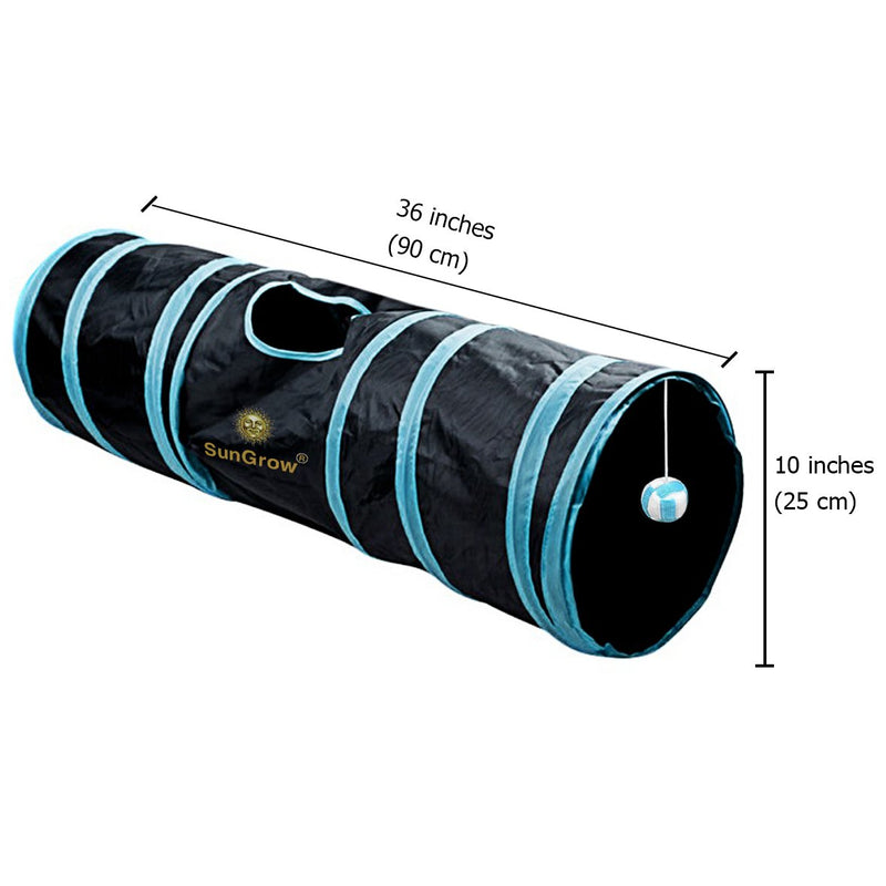 [Australia] - SunGrow Collapsible Cat Tunnel, 36 Inches Long with 3 Openings, Interactive Play Toy with Peep Hole and Crinkle Ball, Ideal for Multi-Cat and Independent Play 