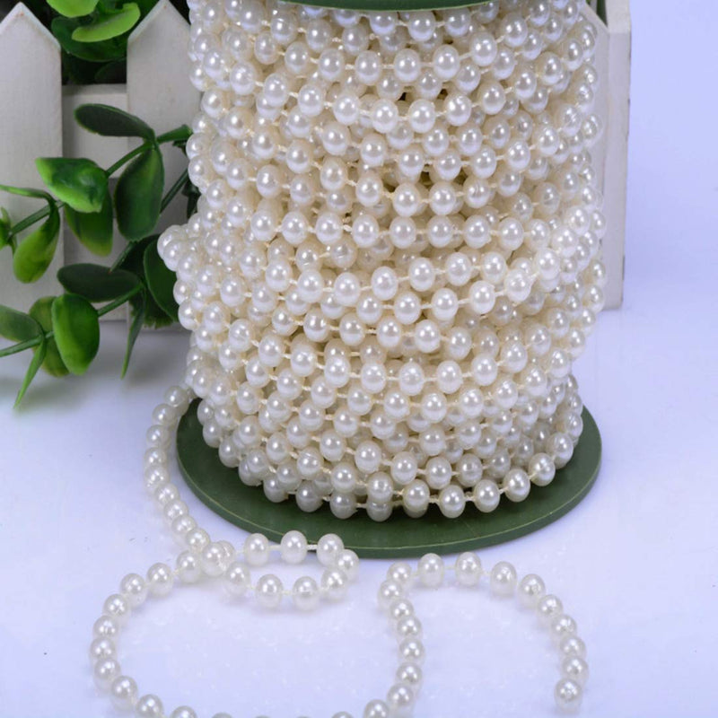 25M 82FT 6mm Beige Artificial Plastic Pearl Beads Roll Strand for Curtain, Room Decoration, Romantic Beads Garland for Wedding, Party, Christmas Tree, Centerpieces Decor (Beige, 6mm) - PawsPlanet Australia