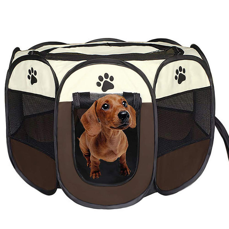 Coolty Foldable Puppy Playpen Animal Playpen for Small Animals such as Dogs, Cats, Rabbits, 73 * 73 * 43cm (Brown) Brown - PawsPlanet Australia