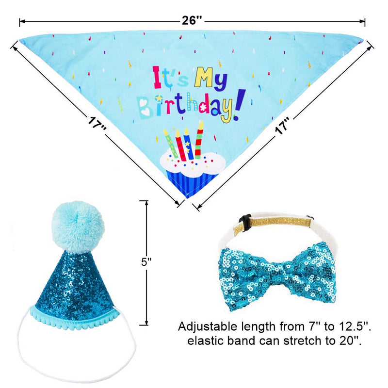 Dog Birthday Bandana Set, Dog Birthday Party Supplies, Birthday Boy Dog Bandana Hat Dog Bow Tie Happy Birthday Banner Dog Boy First Birthday Outfit (Blue) Blue - PawsPlanet Australia