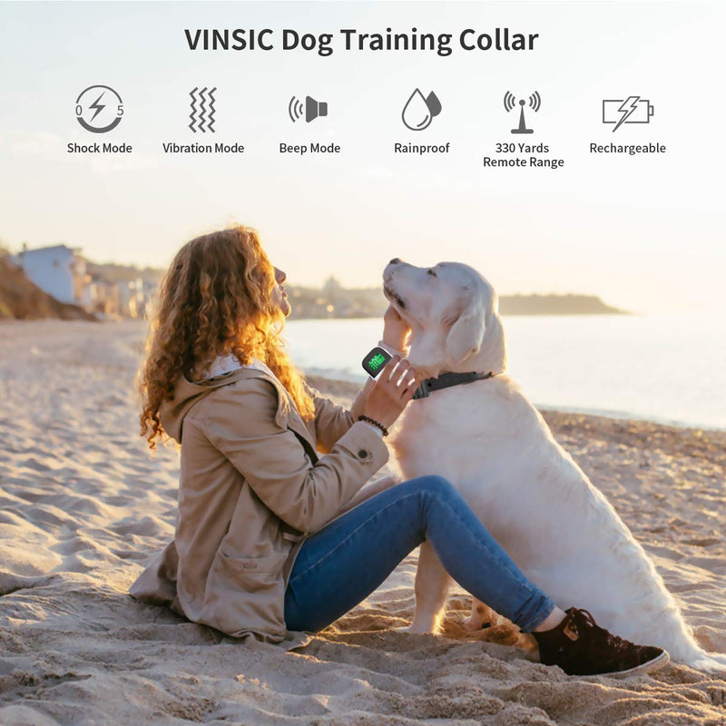 [Australia] - VINSIC Shock Collar for Dogs,Dog Traning Collar With Remote 300 Meters Remote Control Mini Dog bark Collar for Small Large Dog with LCD Display 1-5 Level Shock and Vibration, Safe for Small Large Dogs White-1 