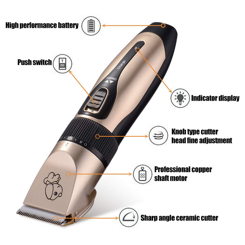 [Australia] - N/D Dog Hair Clipper kit,USB Rechargeable Cordless Pet Grooming Clippers, Quiet,Wasgable, 2- Speed Adjustable for Dogs&Cats Pet Trimmer 