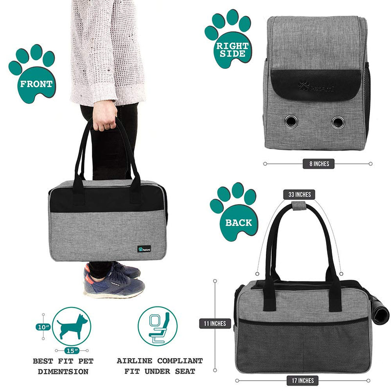 [Australia] - PetAmi Airline Approved Dog Purse Carrier | Soft-Sided Pet Carrier for Small Dog, Cat, Puppy, Kitten | Portable Stylish Pet Travel Handbag | Ventilated Breathable Mesh, Sherpa Bed One Size (17x8x11 Inches) Heather Grey 