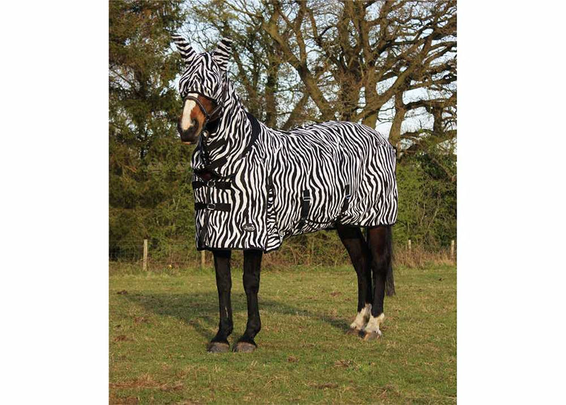 Jump Equestrian Horse Fly Rug Zebra Print Full Neck All In One Belly And Tail Flap Elastic Neck With Free Fly Mask (6'0'') 6'0'' - PawsPlanet Australia