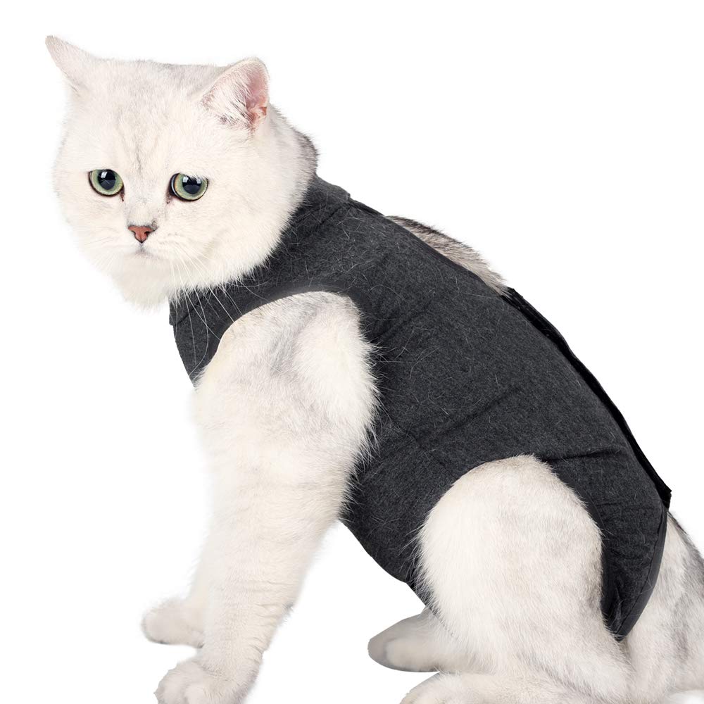 LIANZIMAU Cat Bodysuit After Surgery with Anti-Licking for Abdominal Wounds Soft Home Indoor Pet Clothing E-Collar Alternative for Cats Dogs After Surgery Wear M (Pack of 1) Grey - PawsPlanet Australia