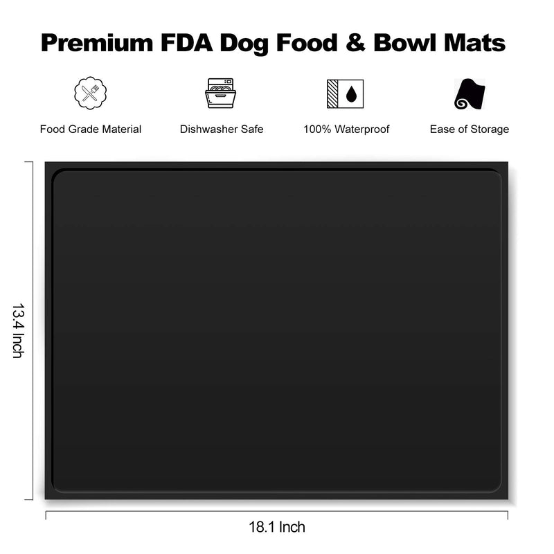 [Australia] - FUKUMARU Silicone Dog Mat for Food and Water, 18.1" x 13.4" Cat Feeding Mats for Floors Waterproof, Rubber Non Slip Dog Food Tray, Pet Bowls Placemat Black 