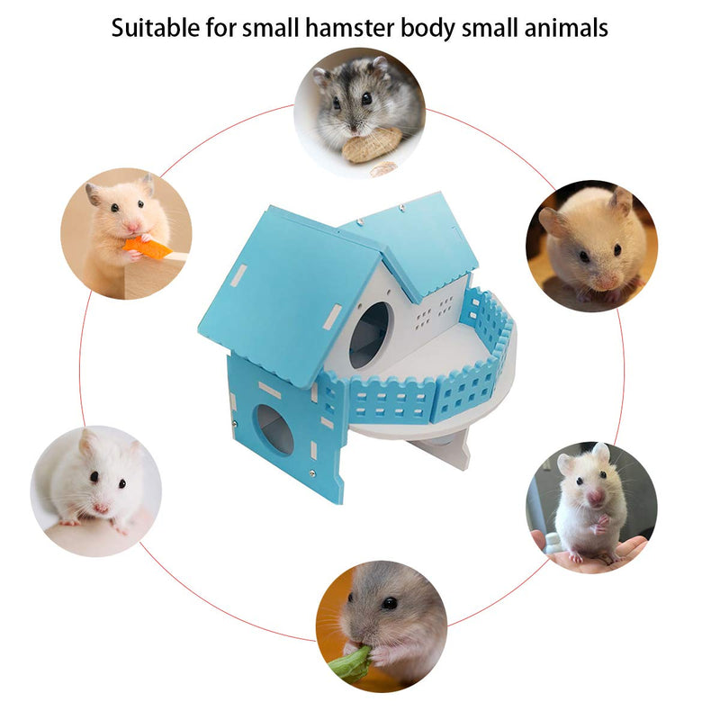 YUEKUA DIY Assembling Wooden Small pet Hiding House-Two-Story Western Style pet House Suitable for Chewing Small Animals Like Dwarf Hamsters and mice, Gerbils, Small Animal pet Toys blue - PawsPlanet Australia