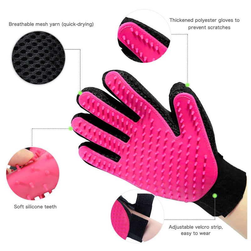 Freall Dog Cat Pet Grooming Glove, Soft Pet Hair Remover Mitt, Pet Hair Deshedding Brush for Massage tool for Dogs, Horses, Cats, Bunnies, Deshedding Tool (Pink 1 Pair) Pink-1 Pair - PawsPlanet Australia