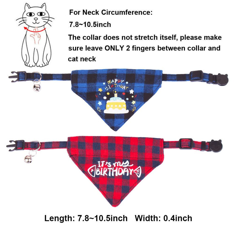 Birthday Cat Collars Breakaway with Bells, 2 Pack Cat Birthday Collar with Removable Bandana, Adjustable Plaid Cat Bandana Collar for Kittens Cats - PawsPlanet Australia