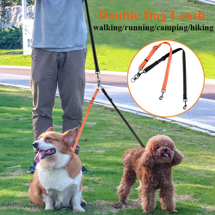 ASOCEA Double Dog Leash Tangle-Free Double Dog Leash Coupler No Tangle 360° Rotating Reflective Cable Attachment for Small Medium and Large Dogs Puppies Running Training Double Dog Leashes - PawsPlanet Australia