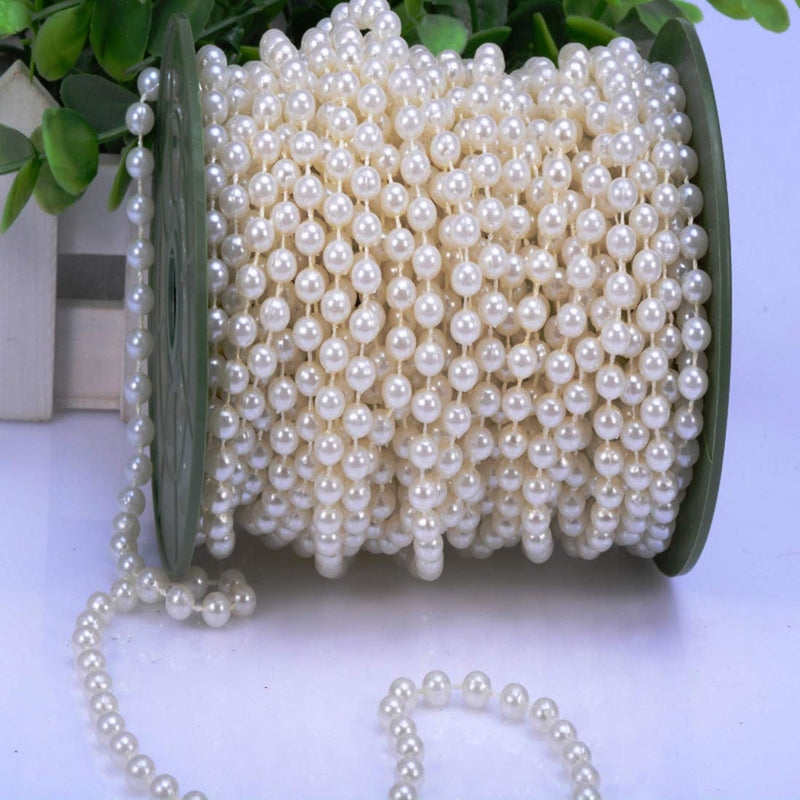 25M 82FT 6mm Beige Artificial Plastic Pearl Beads Roll Strand for Curtain, Room Decoration, Romantic Beads Garland for Wedding, Party, Christmas Tree, Centerpieces Decor (Beige, 6mm) - PawsPlanet Australia