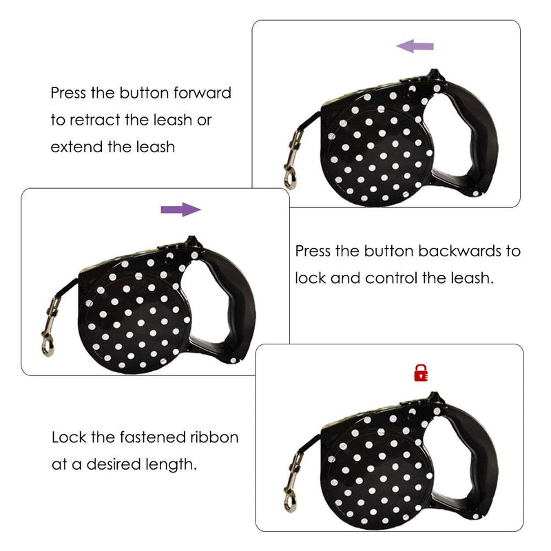 [Australia] - Petderland Fashionable Stylish Cute Retractable Pet Walking Leash 16ft Colorful Automatic Extendable Traction Leash for Dogs/Cats/Rabbits/Pets with Tension up to 30LBs Black White Dot 