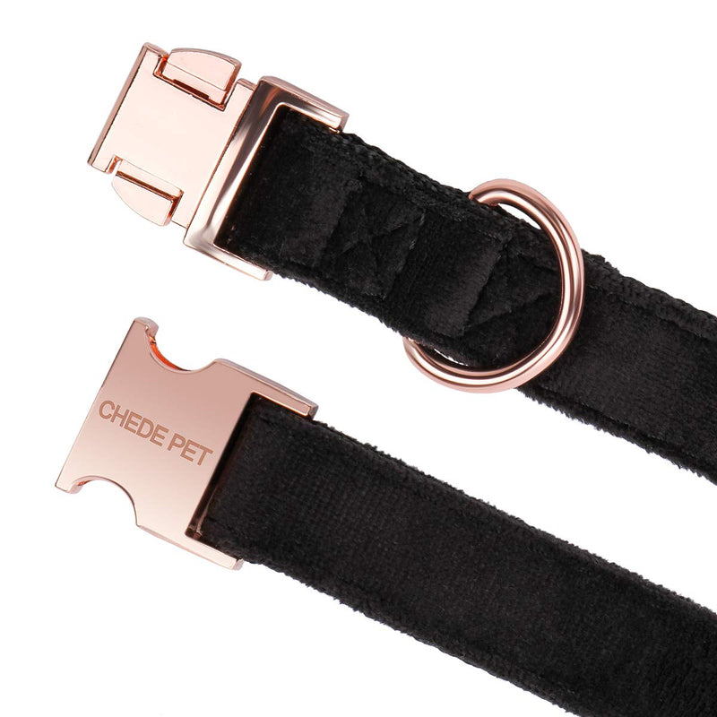 chede Adjustable Soft Velvet Dog Collar - Nylon Pet Collar with Metal Safety Locking Buckle, Welded D-Ring for Small,Medium,Large Dogs (S, Black) S - PawsPlanet Australia
