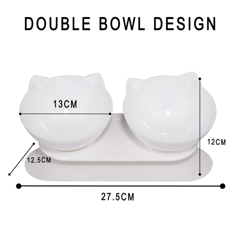 Cat Bowls, Double Cat Bowl Dog Feeder with 15° Tilted Raised Stand, Cat Feeding Bowl, Anti-skid Anti-spill , Anti Vomiting, Protect Vertebra Pet Food Water Bowl for Cats and Small Dogs Puppy Dish White - PawsPlanet Australia