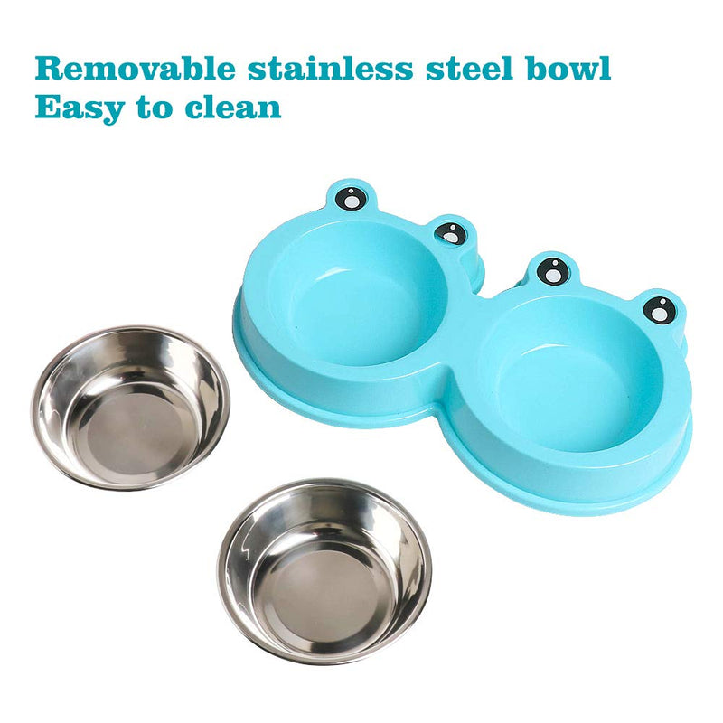 Double Dog Cat Bowls Premium Stainless Steel Pet Bowls with No-Slip Stainless Steel Cute Modeling Pet Food Water for Feeder Dogs Cats Rabbit and Pets 1.Sky Blue - PawsPlanet Australia