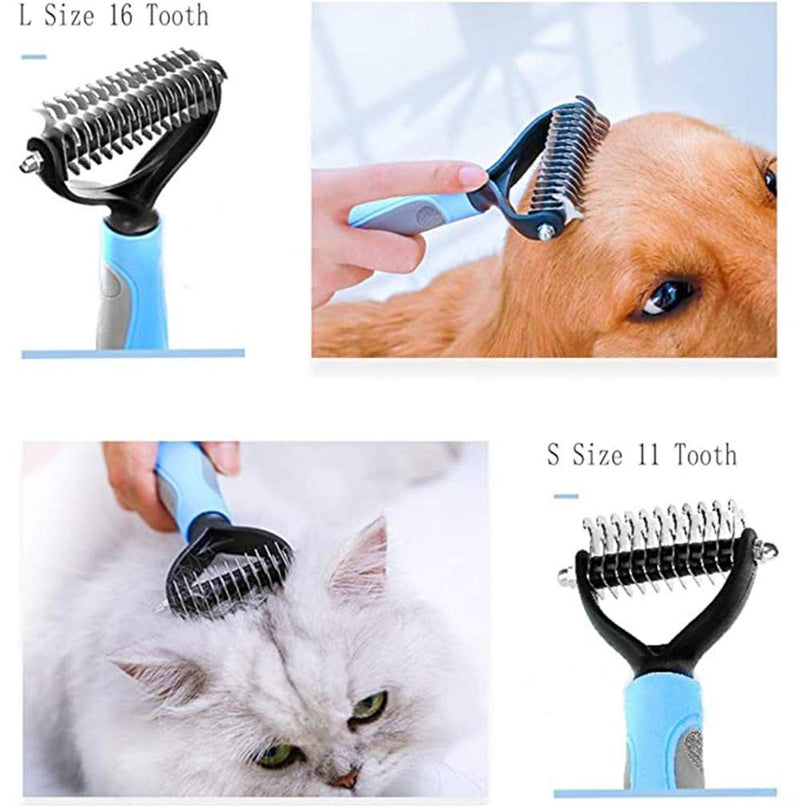 QMYS Pet Dematting Comb Dogs and Cats Dematting Rake Combs Grooming Tool Deshedding Brush Pets Loose Knots Hair Removal Trimmer (Blue, Large) - PawsPlanet Australia