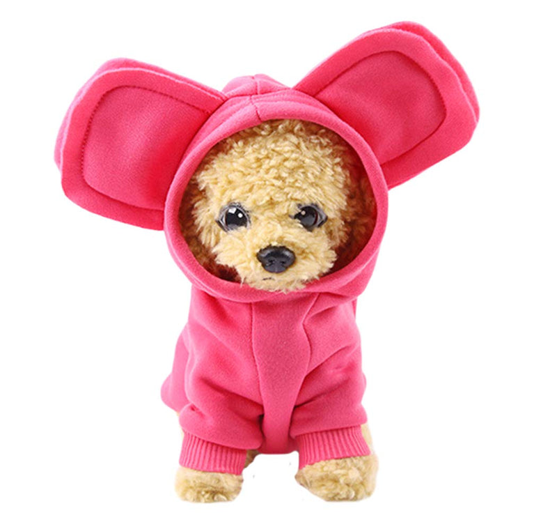 Xiaoyu Pet Dog Hooded Clothes Apparel Puppy Cat Warm Hoodies Coat Sweater for Small Dogs with Cute Hat, Rose, L - PawsPlanet Australia