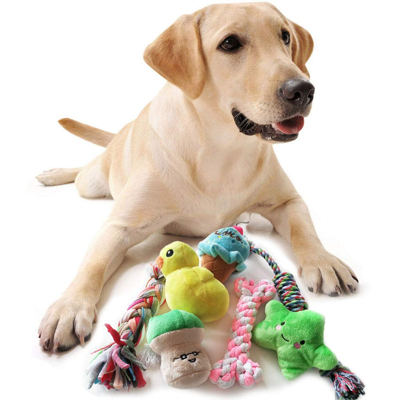 [Australia] - SenYoung Dog Toys,12 Pack Dog Squeaky Rope Chew Toy Sets, Interactive Cute and Safe Stuffed Plush Squeaker Toys, Tough Puppy Teething Cotton Tug Toys, Durable and Washable, for Small/Medium Dogs 