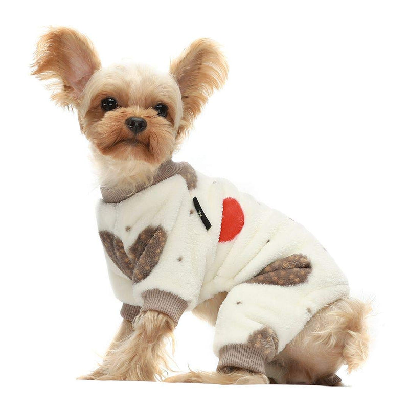 Fitwarm Thermal Pet Winter Clothes for Dog Pajamas Cat Onesies Jumpsuits Puppy Outfits Thick Velvet X-Small Cream White - PawsPlanet Australia