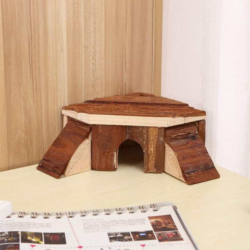 [Australia] - Dwarf Hamster Wooden House Small Pets Hideout Hut Cage Sleeping Cabin B: Dual-Ladder House 