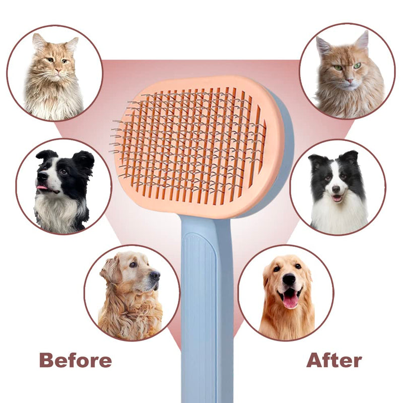 Cat brush, self-cleaning pet brush, for long hair and short hair, removing loose fur and dirt - PawsPlanet Australia