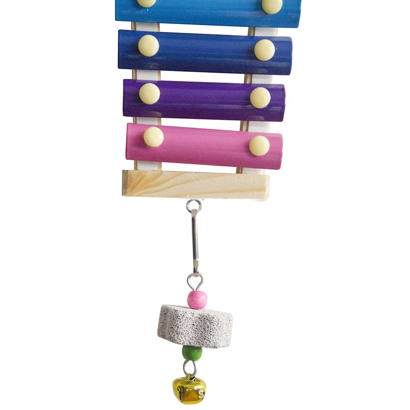 Ruiqas Wooden Chicken Xylophone Toy, Hanging Chicken Coop Pecking Toy with 8 Metal Keys Grinding Stone for Bird Parrot - PawsPlanet Australia