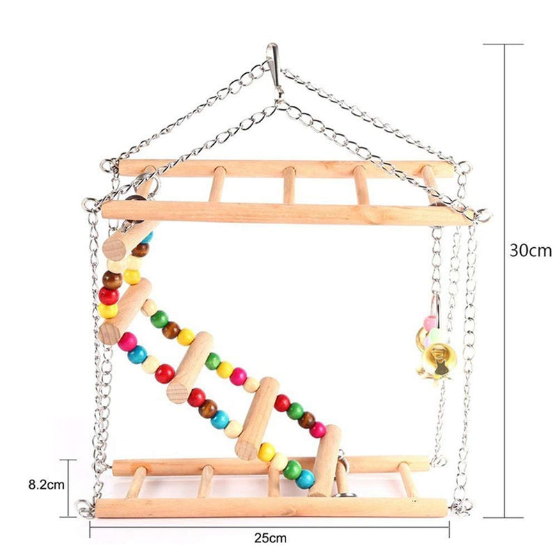 CHXIHome 2 Layer Parrots Bird Hanging Ladder Swing Wooden Bridge Climb Pet Toys, Bird Toy Cableway Hanging Ladder Swing Bridge - PawsPlanet Australia