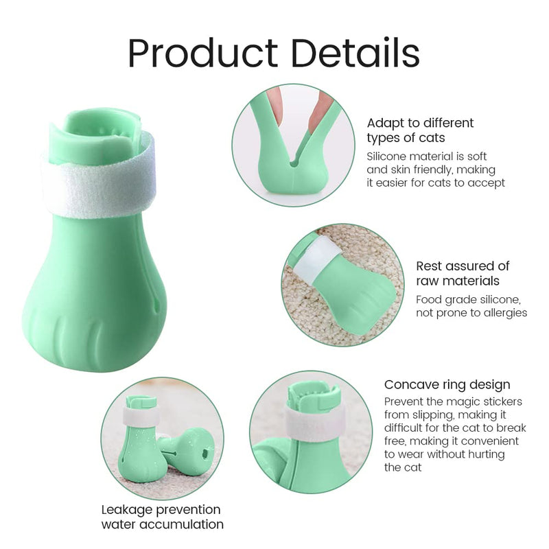 Creperture Pack of 4 Silicone Cat Shoes Cat Anti-Scratch Boots Silicone Adjustable Cat Paw Protector Foot Cover for Cats Bathing Shaving Checking, Green - PawsPlanet Australia