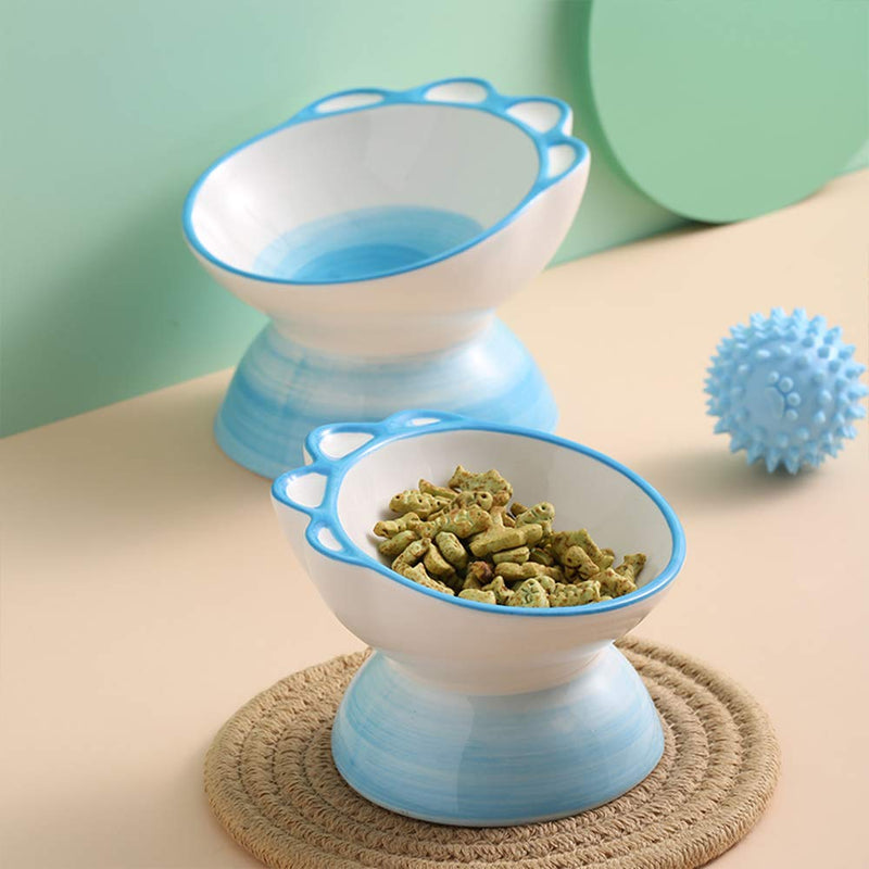 [Australia] - LIONWEI LIONWELI Ceramic Tilted Elevated Cat Dog Bowl Raised Cat Food Water Bowl Dish Pet Comfort Feeding Bowls Small Blue 