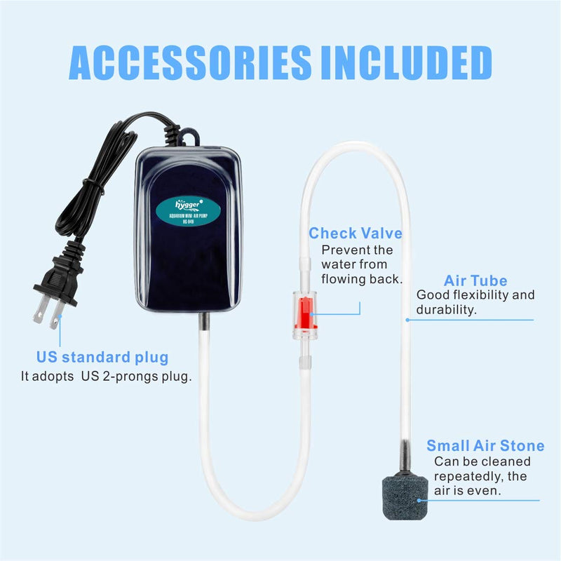 hygger 50GPH Small Air Pump for Aquarium, Oxygen Pump for 1-35 Gallon with Accessories Air Stone Check Valve Air Tube 1-35 Gallon(1W） - PawsPlanet Australia