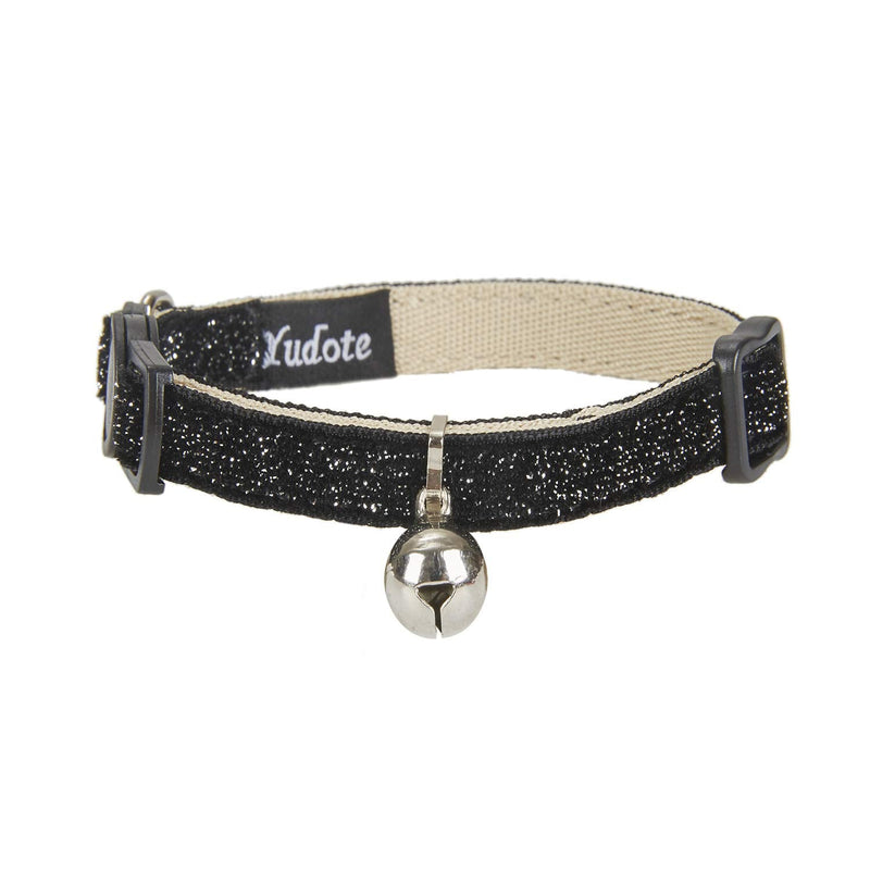 YUDOTE Soft Comfy Cat Collar Bling Bling with Safety Quick Release Buckle amd Jingle Bell,Adjustable 19-28cm,Single Pack,Black 19-28cm Neck, 1.0cm Width Black - PawsPlanet Australia