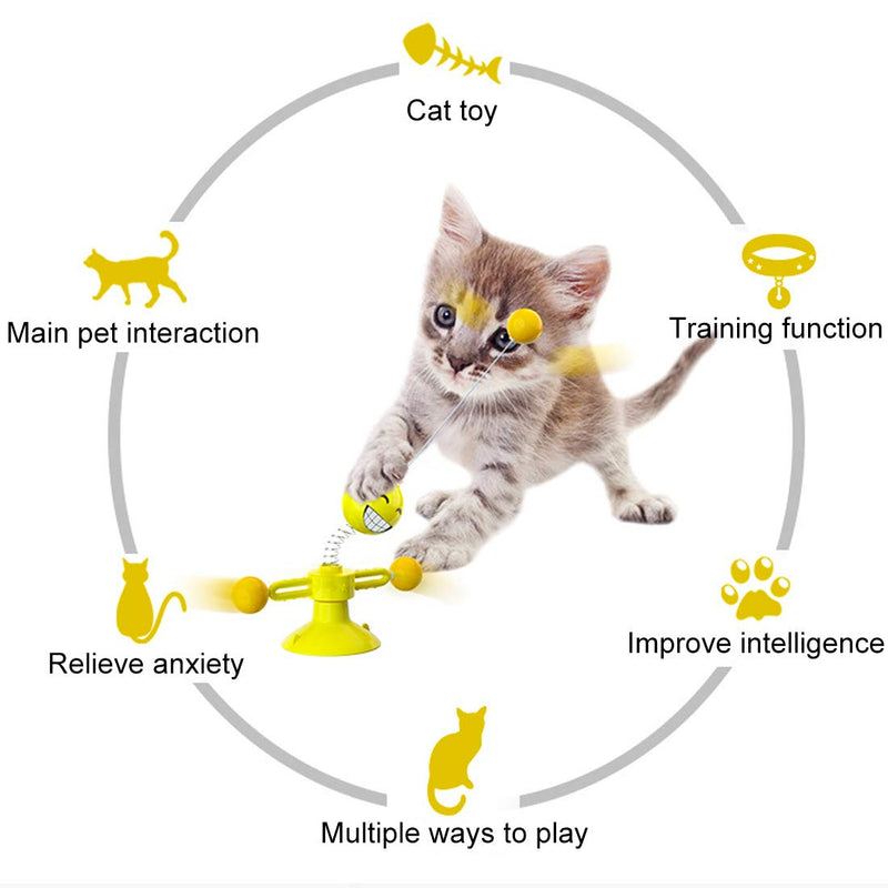 YUESEN Interactive Cat Toy Cat Toy Cat Feather Toy Tease Cat Toy Windmill Cat Toy Rotary Disc Toy for Cats with Suction Cup Feather/ball for Cats to Play, Bite, Chew and Kick (yellow - PawsPlanet Australia