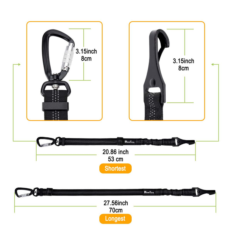 SlowTon Dog Seatbelt, Pet Car Seat Belt Latch Bar Attachment Lockable Swivel Carabiner for Small Medium Large Dogs Adjustable Elastic Bungee Safety Belt with Reflective Stitching Connect Harness Black - PawsPlanet Australia