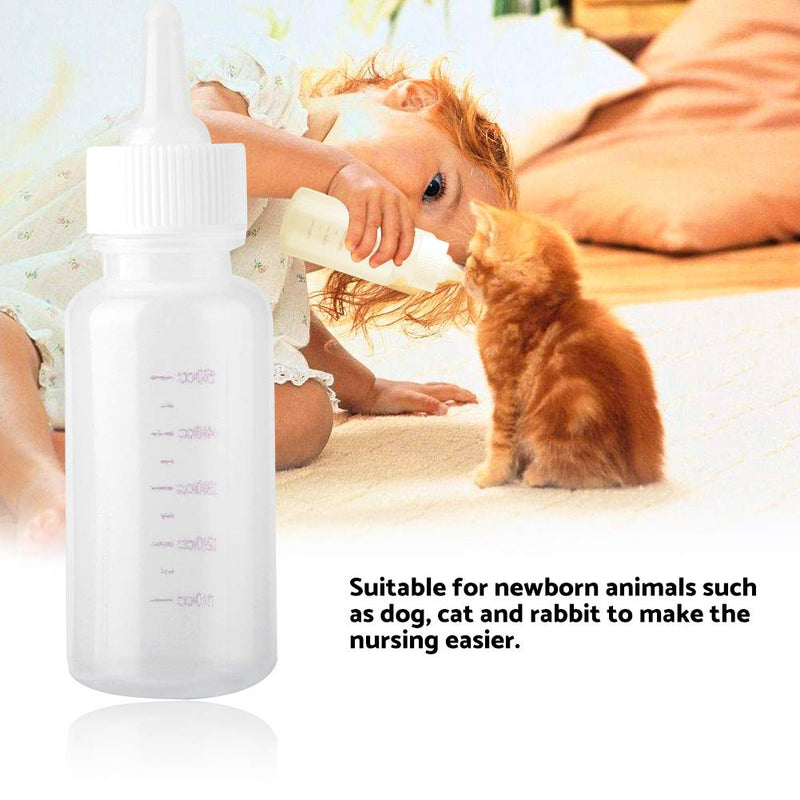 Oumefar 50ml Dog Cat Milk Feeding Bottle Puppy Kitten Newborn Animal Nursing Care Set Pet Supply with Brush Plastic Small Pet Feeder - PawsPlanet Australia