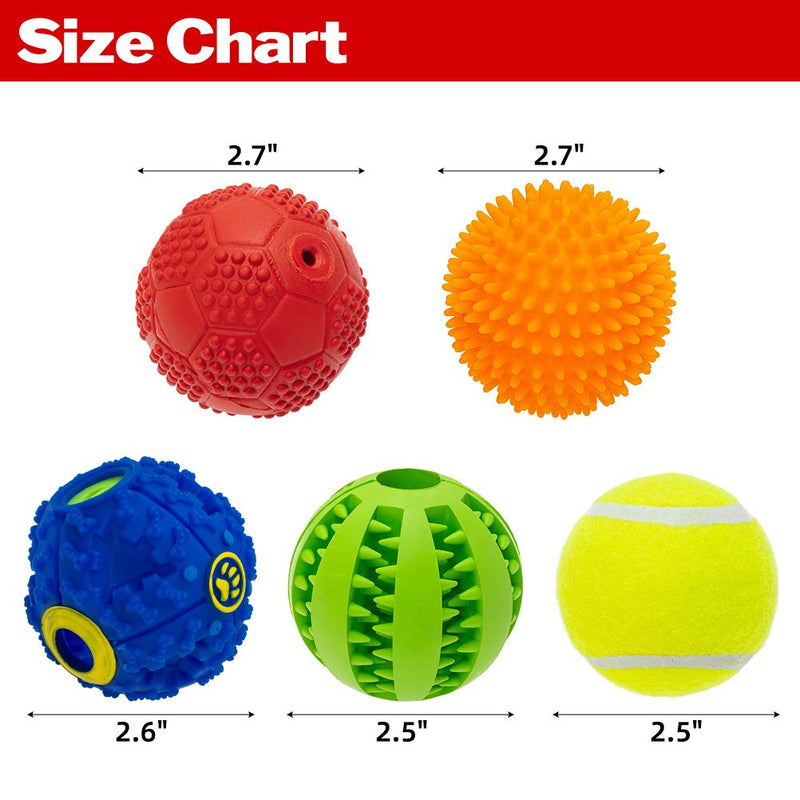 [Australia] - KOOLTAIL Interactive Squeaky Dog Ball Toys Set - 5 Different Functions Balls - Food Treat Dispensing Toys Chew Teething Ball Tennis Ball IQ Puzzle Fetching Resistant Rubber Ball for Medium Large Dogs 