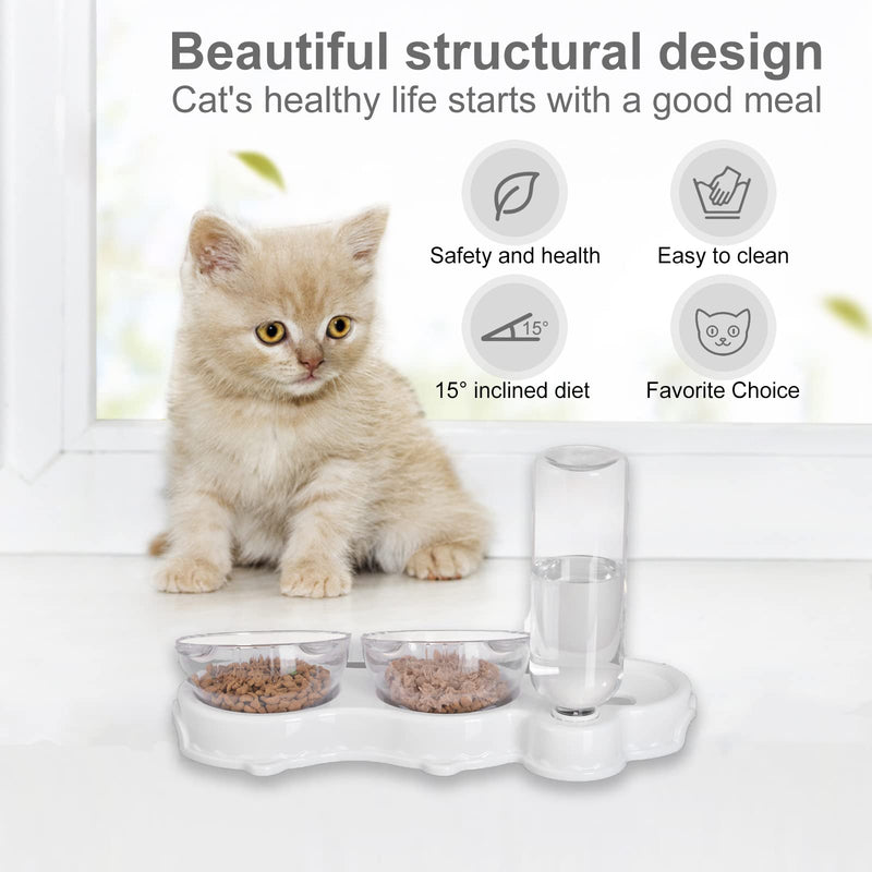 3-in-1 cat bowl, dog bowl, cat dog food bowl and drinking bowl, feeding station for cats and dogs, 15° inclined pet feeding bowl for wet and dry food or treats (white) light grey - PawsPlanet Australia