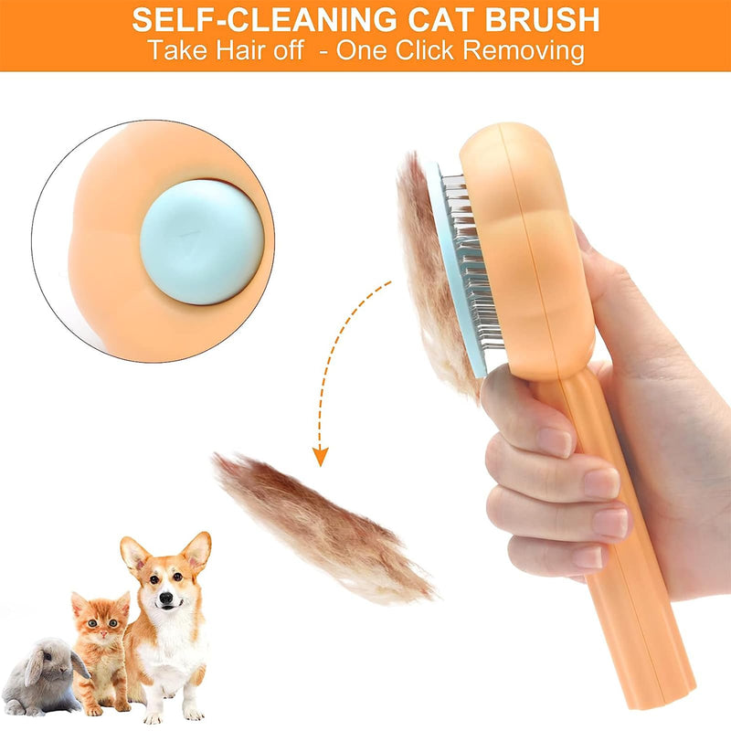 Exsbtay Self-Cleaning Brush for Depilation, Clean Pet Hair with One Click, Cleaning Brush for Pet Hair, Pet Dog Brush Cat Brush, Suitable for Short, Long, Curly Hair (Orange) - PawsPlanet Australia