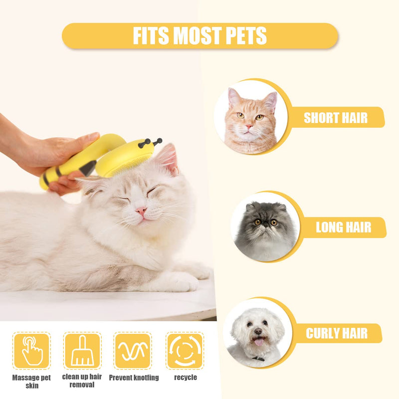 PETSTAY Cat Brush Deshedding Brush for Shedding and Grooming, Self Cleaning Slicker Brush for Pet Massage, Cat Combs for Grooming Short or Long Haired Cats, Easily Removes Mats, Tangles Yellow - PawsPlanet Australia