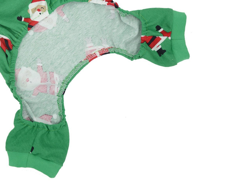 [Australia] - Lanyar Christmas Holiday Pet Dogs Pajamas Clothes 100% Cotton Santa Claus Rudolph Reindeer Small(Back length 12" Chest 18-20") Green Santa Claus 