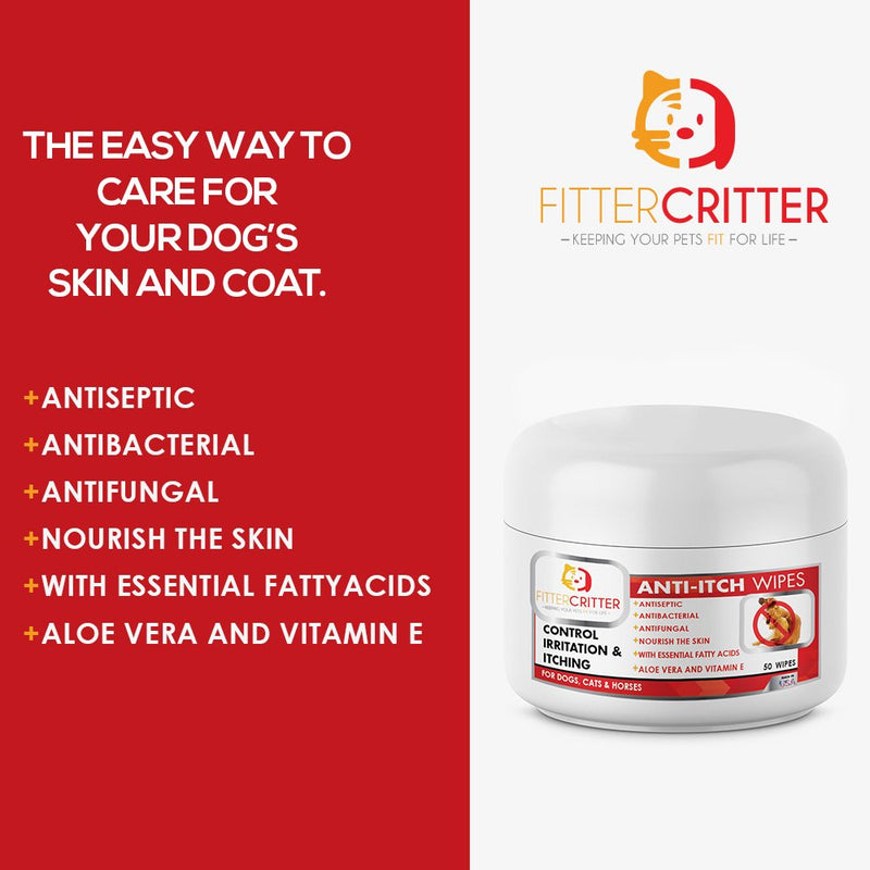 Fitter Critter Aloe Dog Ear Wipes with Cleaning Ketoconazole - for Infections and Controlling Yeast, Mites, and Odor in Pets Ears - Medicated Pet Wipes with Anti-Itch Formula for Dogs & Cats - PawsPlanet Australia